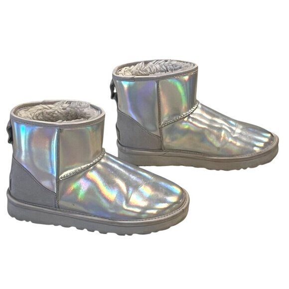 Ugg Classic Mini Iridescent Gracier Grey Sheepskin Leather Boots - Picture 4 of 8